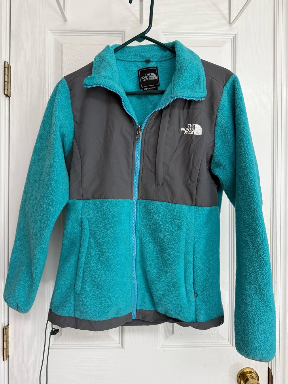 The North Face Teal and Gray Denali Fleece Zip Jacket